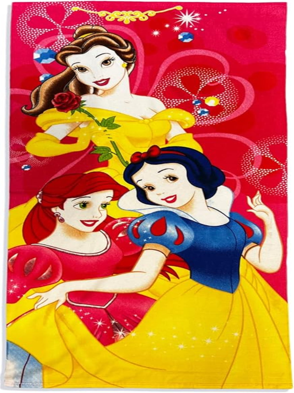 Disney princesses on a red background with decorative elements