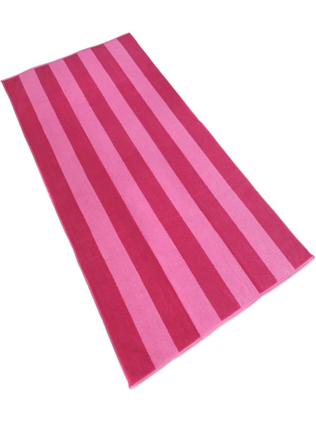 Rectangular rug with pink and red vertical stripes on a white background