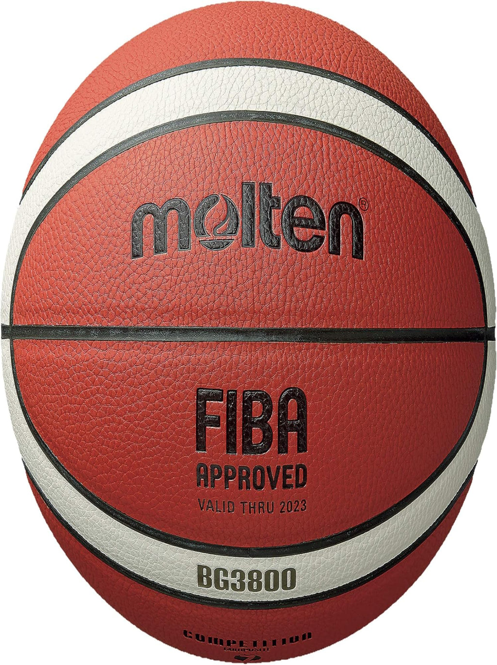 Basketball with Molten logo and FIBA approval on a white background